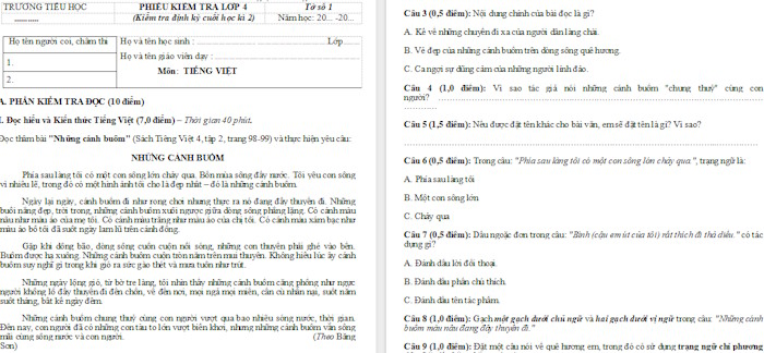Đề kiểm tra cuối kì 2 Tiếng Việt 4 Kết nối tri thức