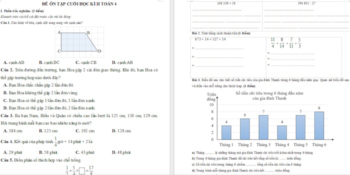 Đề ôn tập cuối học kì 2 Toán lớp 4