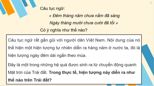 PowerPoint Địa lí 6 Bài 7: Chuyển động quanh Mặt Trời của Trái Đất và hệ quả