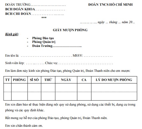 Đơn xin mượn phòng học