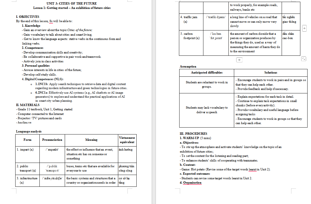 Giáo án Tiếng Anh 11 Unit 3: Getting Started