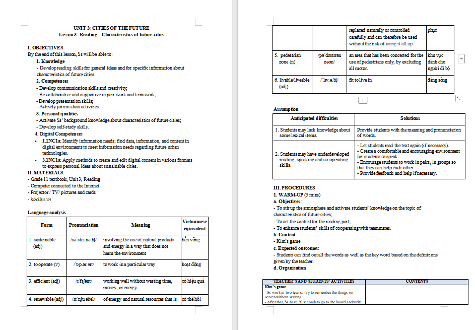Giáo án Tiếng Anh 11 Unit 3: Reading