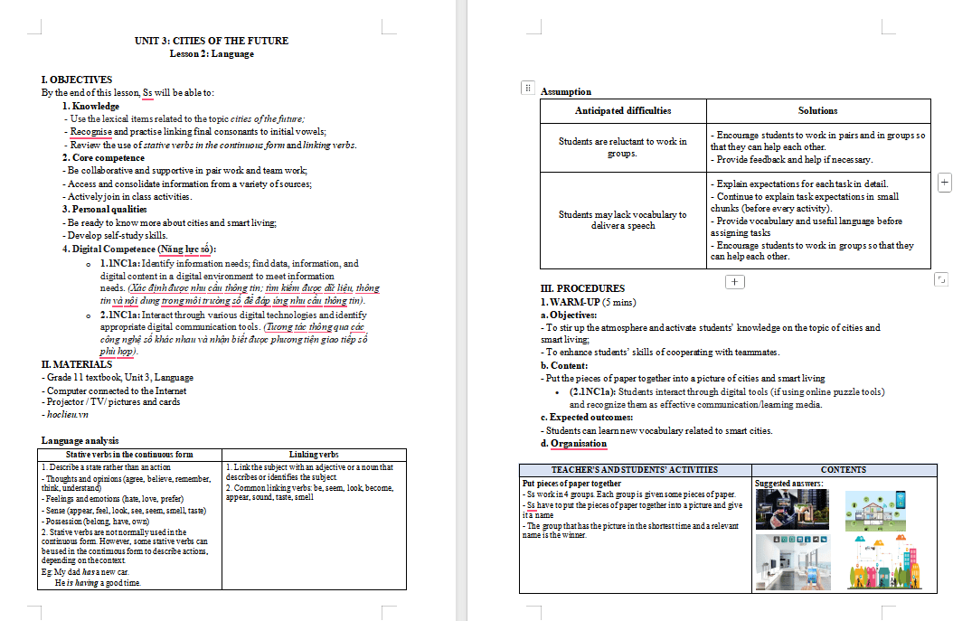 Giáo án Tiếng Anh 11 Unit 3: Language