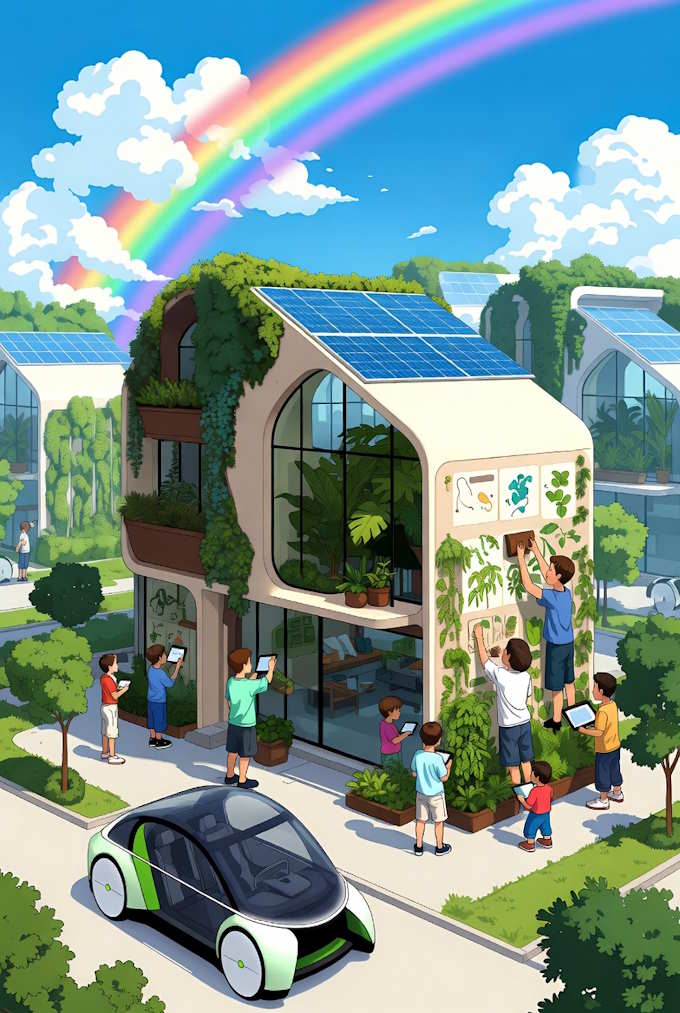 Vẽ tranh Ngôi nhà mơ ước chủ đề đô thị xanh hạnh phúc sáng tạo