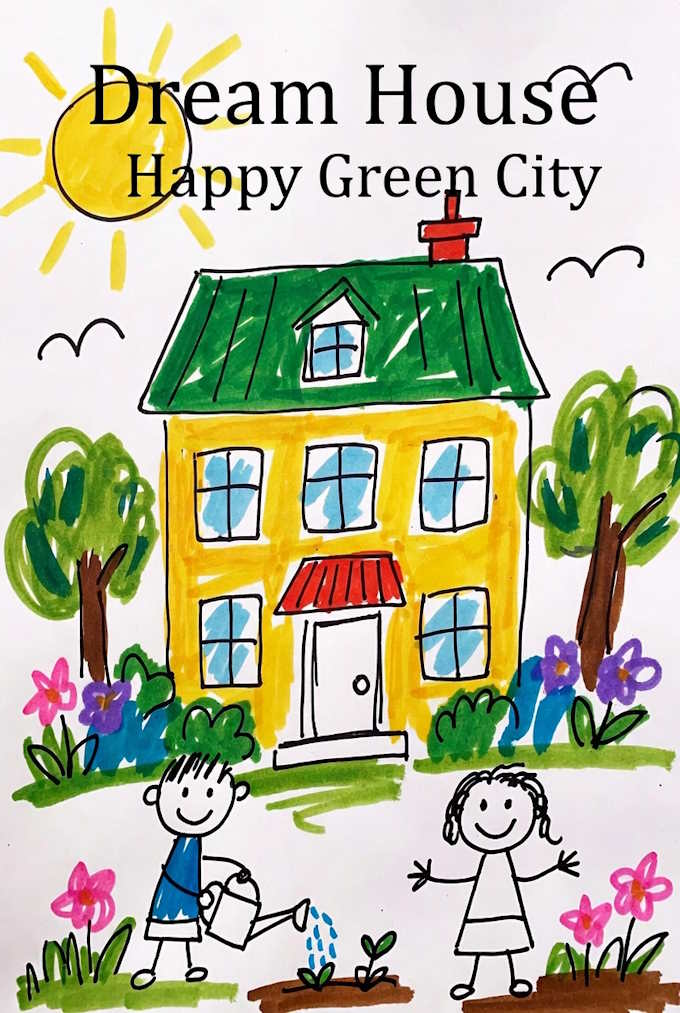 Vẽ tranh Ngôi nhà mơ ước chủ đề đô thị xanh hạnh phúc - Em chăm sóc cây xanh