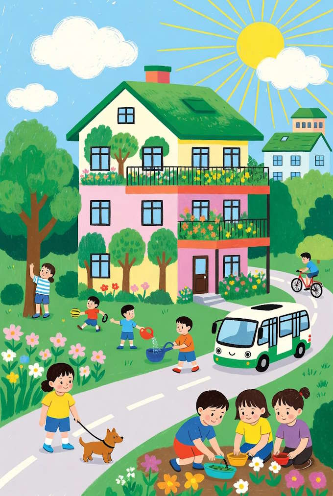 Vẽ tranh Ngôi nhà mơ ước chủ đề đô thị xanh hạnh phúc