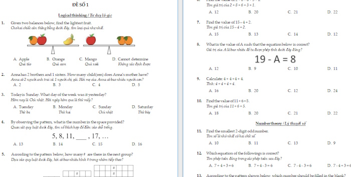 Đề Toán HKIMO lớp 1 Vòng loại