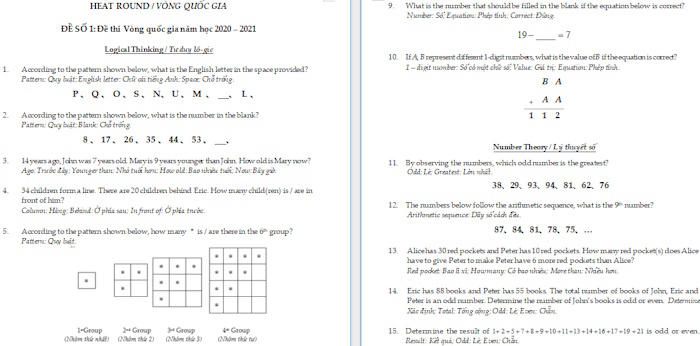 Đề Toán HKIMO lớp 1 Vòng quốc gia