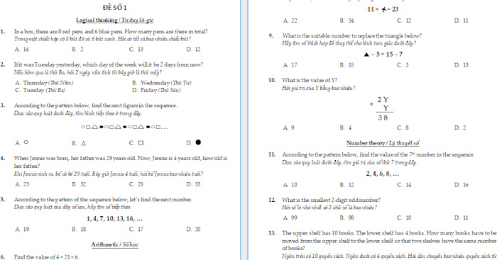 Đề Toán HKIMO lớp 2 Vòng loại
