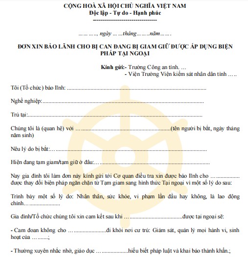 Mẫu đơn xin bảo lãnh cho bị can tại ngoại