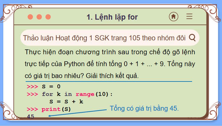 Câu lệnh lặp for