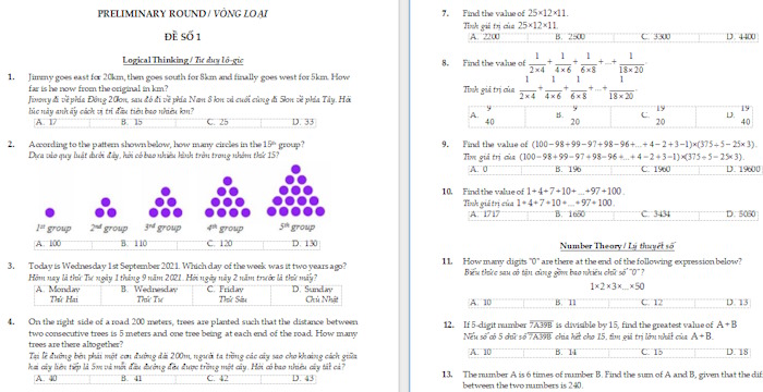 Đề thi HKIMO lớp 6 Vòng loại
