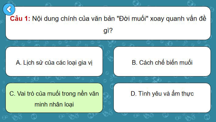 Trò chơi khởi động Ngữ văn 12: Đời muối
