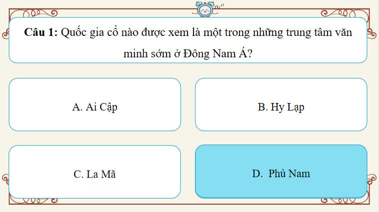 Trò chơi khởi động Lịch sử 10 Bài 10