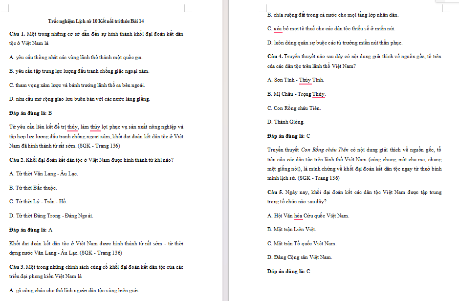 Bài tập Lịch sử 10 Bài 14