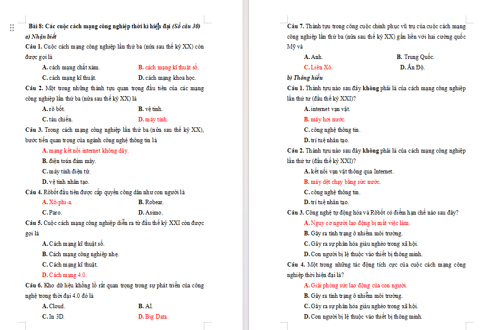 Bài tập Lịch sử 10 Bài 8