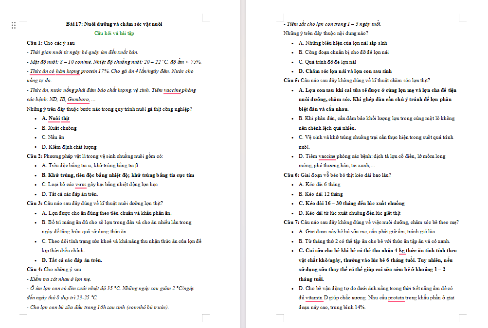 Công nghệ Chăn nuôi 11 Bài 17