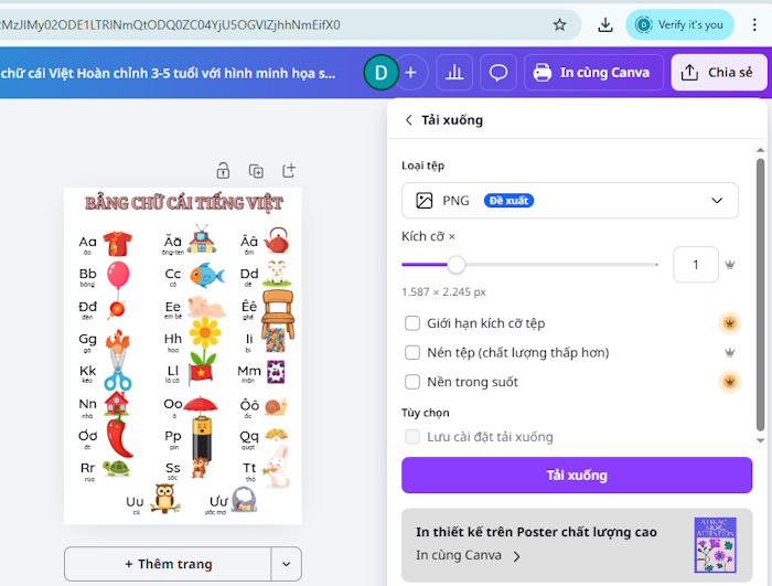 Dùng Canva để thiết kế một bảng chữ cái có hình minh họa sinh động
