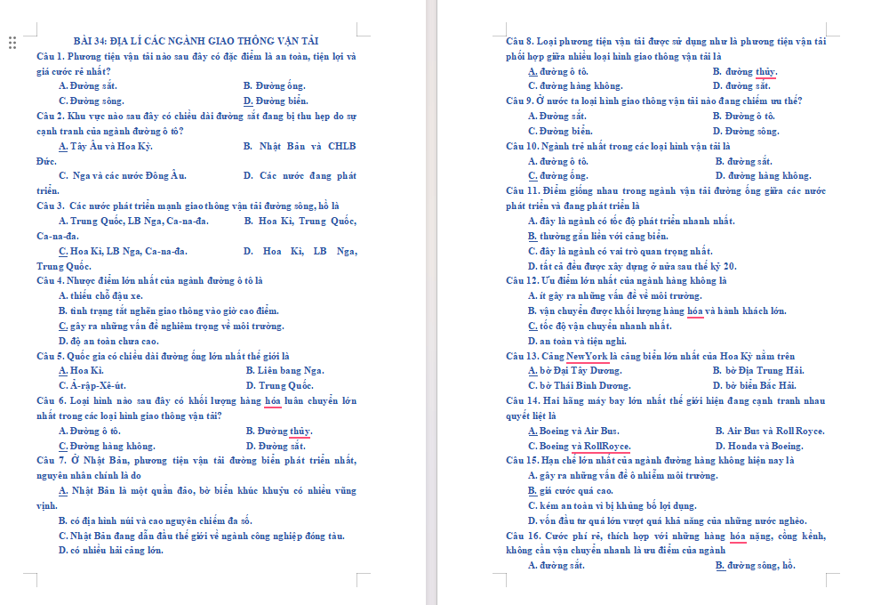 Bài tập Địa lí 10 Bài 34