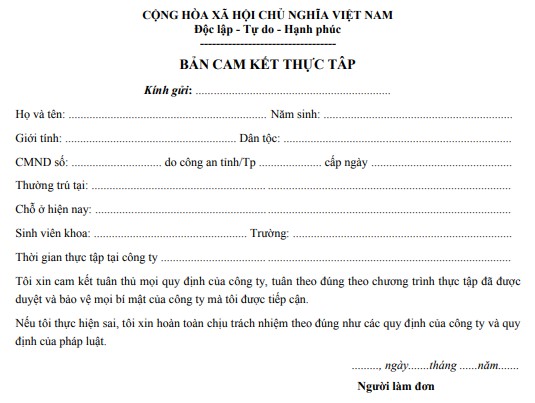 Bản cam kết thực tập Mẫu bản cam kết thực tập