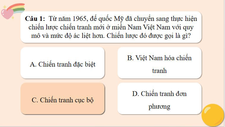 Trò chơi khởi động Lịch sử 9 Bài 17