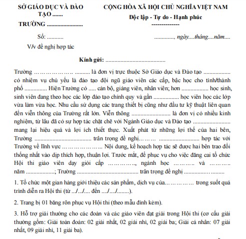 Mẫu công văn đề nghị hợp tác