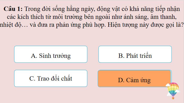 Trò chơi khởi động Sinh học 11 Bài 17