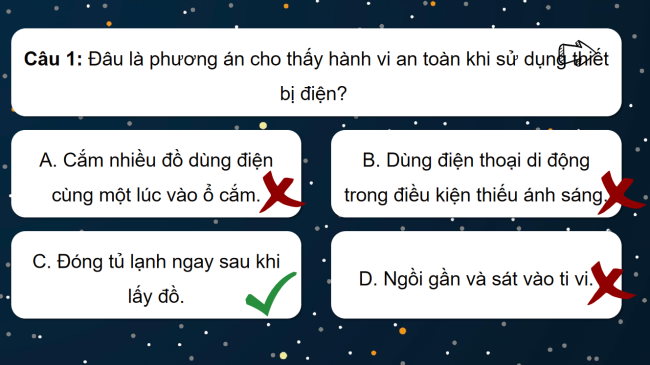 Game khởi động Công nghệ 3 Bài 6: An toàn với môi trường công nghệ trong gia đình