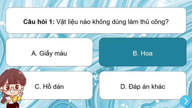 Game khởi động Công nghệ 3 Bài 7: Dụng cụ và vật liệu làm thủ công