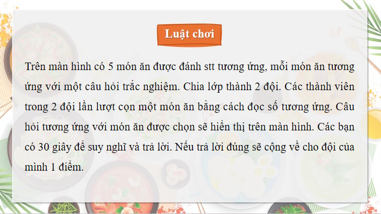 Trò chơi khởi động Công nghệ Trồng trọt 10 Bài 28