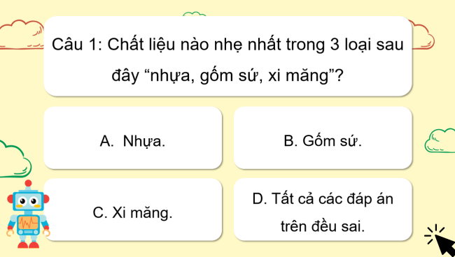 Game khởi động Công nghệ 4 Bài 3: Vật liệu và dụng cụ trồng hoa, cây cảnh trong chậu