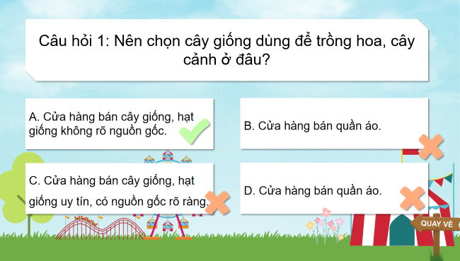 Game khởi động Công nghệ 4 Bài 5: Trồng hoa, cây cảnh trong chậu