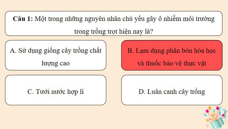 Game khởi động Công nghệ Trồng trọt 10 Ôn tập chương VIII