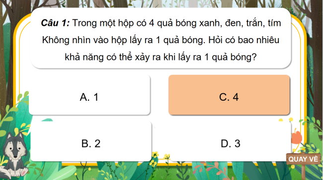 Game khởi động Toán 3 Bài 80: Ôn tập bảng số liệu, khả năng xảy ra của một sự kiện