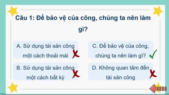 Game khởi động Đạo đức 4 Bài 5: Bảo vệ của công