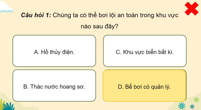 Game khởi động Khoa học 4 Bài 27: Phòng tránh đuối nước