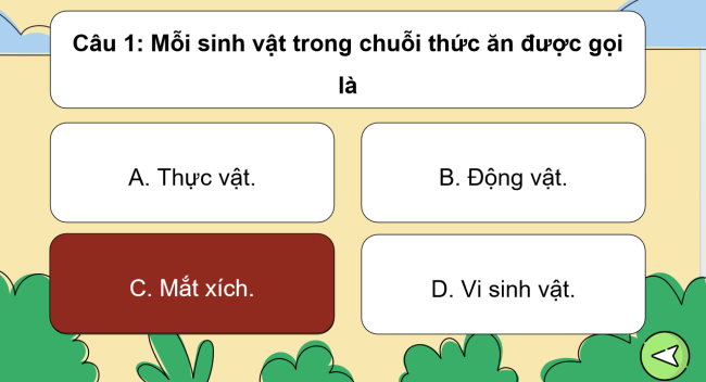 Game khởi động Khoa học 4 Bài 29: Chuỗi thức ăn trong tự nhiên