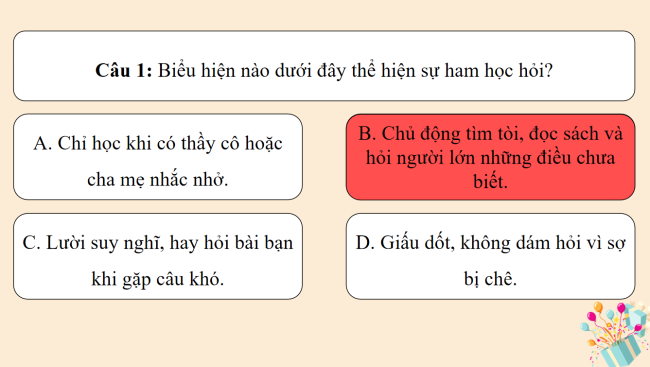 Game khởi động Đạo đức 3 Bài 4: Ham học hỏi