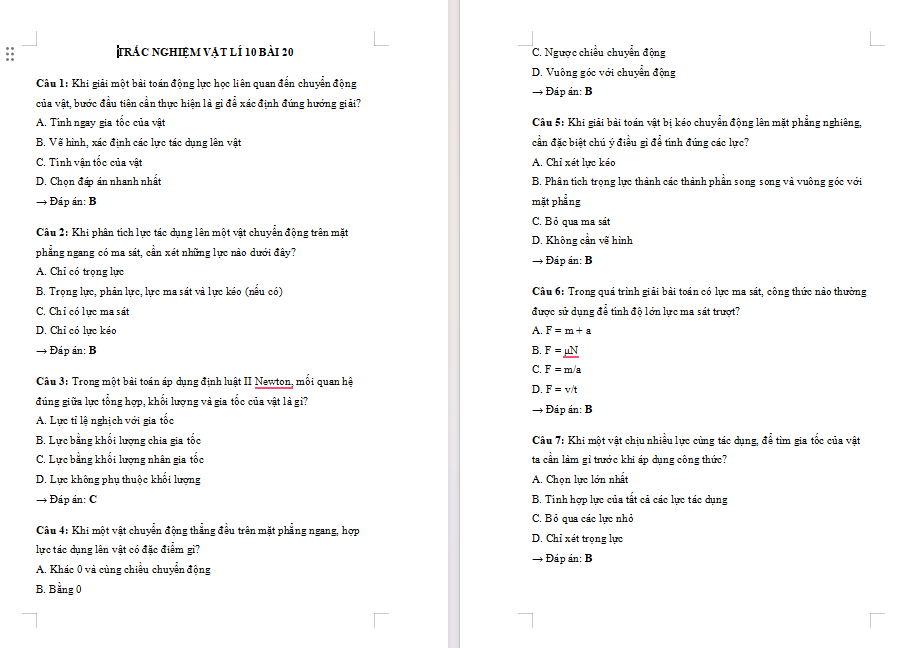 Bài tập Vật lí 10 Bài 20 Một số ví dụ về cách giải các bài toán thuộc phần động lực học