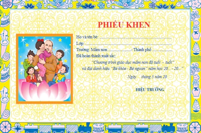 Mẫu giấy khen mầm non