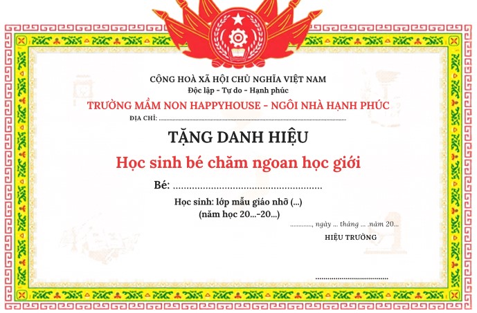 Mẫu giấy khen mầm non đẹp