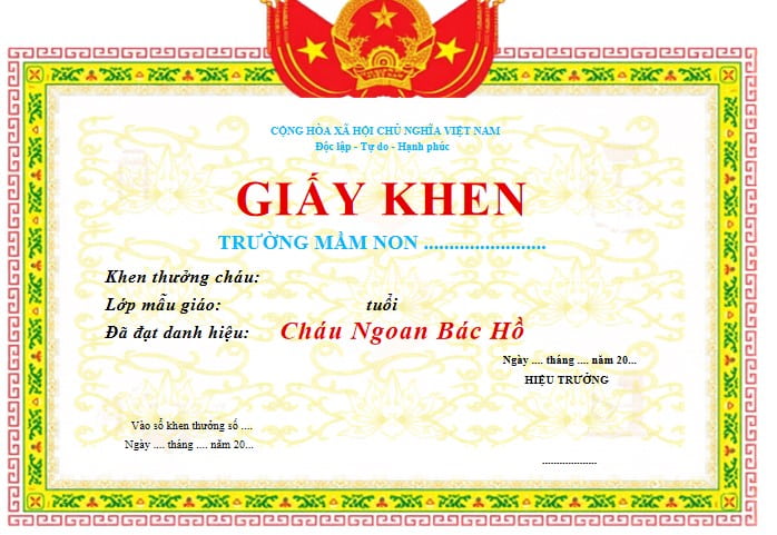 Mẫu giấy khen mầm non