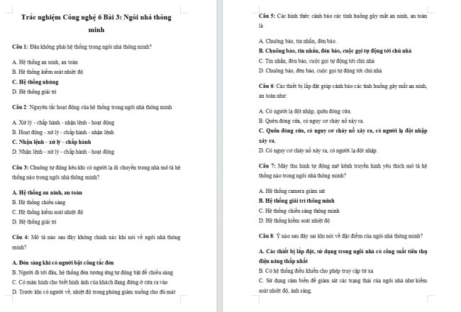 Trắc nghiệm Công nghệ 6 Bài 3