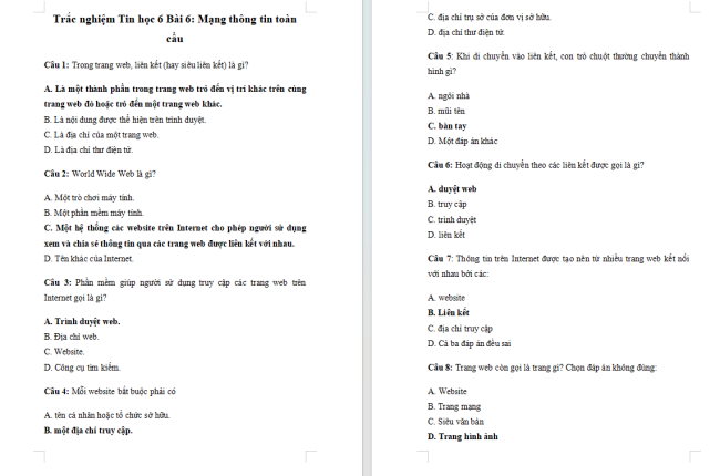 Trắc nghiệm Tin học 6 Bài 6