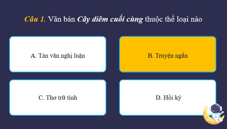 Game khởi động Ngữ văn 11 Bài 7 Cây diêm cuối cùng