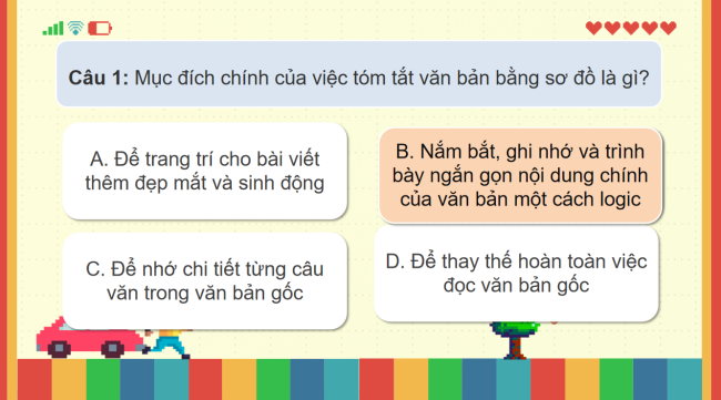 Game khởi động Ngữ văn 6 Bài 9: Tóm tắt bằng sơ đồ nội dung của một văn bản đơn giản