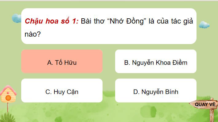 Game khởi động Ngữ văn 11 Bài 2: Nhớ đồng