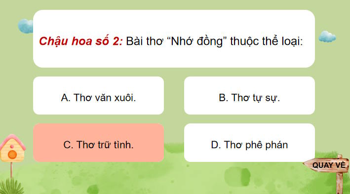 Game khởi động Ngữ văn 11 Bài 2: Nhớ đồng
