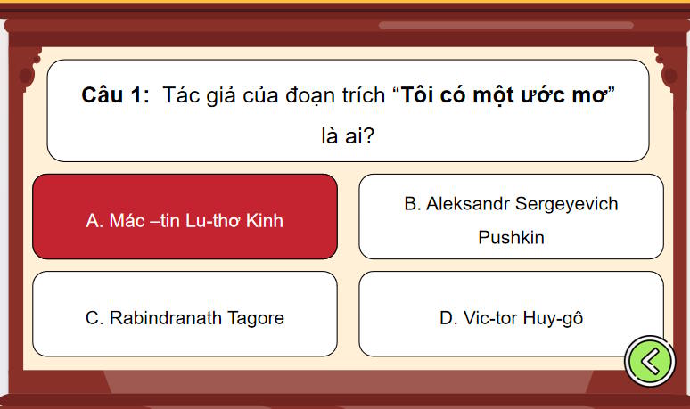 Game khởi động Ngữ văn 11 Bài 3: Tôi có một ước mơ
