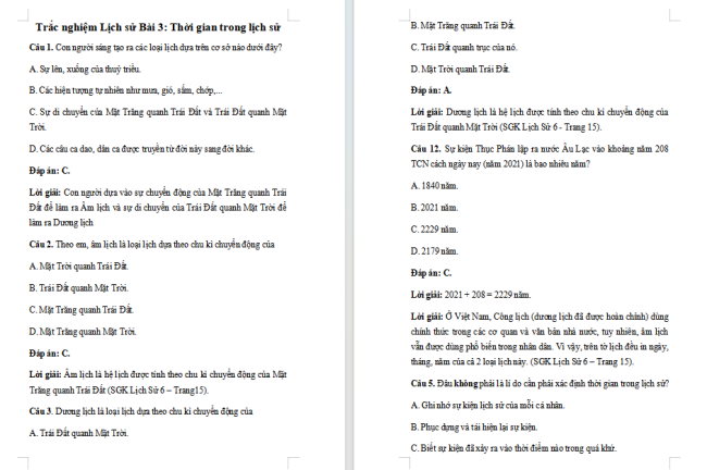 Trắc nghiệm Lịch sử 6 Bài 3